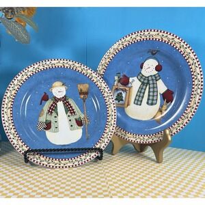 Debbie Mumm by Sakura "Jolly Snowmen"Christmas Dessert Plates Set of Two 8"Round